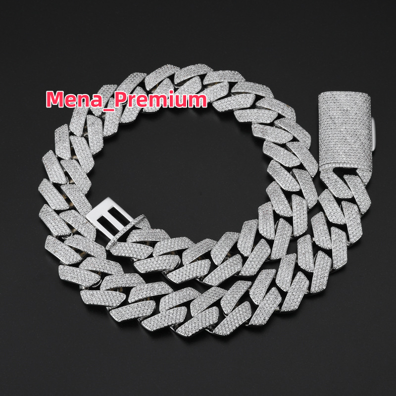 Gorgeous Mens 22MM YellowCuban Link Chain Necklace with 4 Rows of Sparkling Zirconia Elegantly Gold Plated in 18K