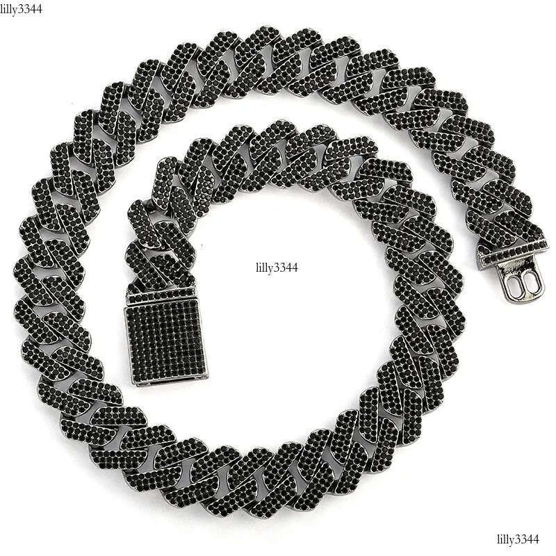 20MM Hip-Hop Full Thick Necklace Zinc Alloy Rhombus Exaggerated Three-Row Dia Cuban Chain for Men