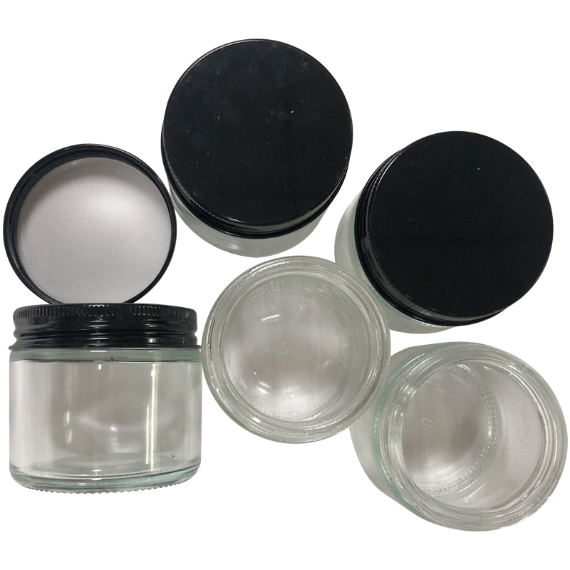 Empty 60ML Clear Glass Jar Container Custom Made Kitchen Storage Jars Food Storage Containers Clear Glass Bottles Black Aluminum Covers