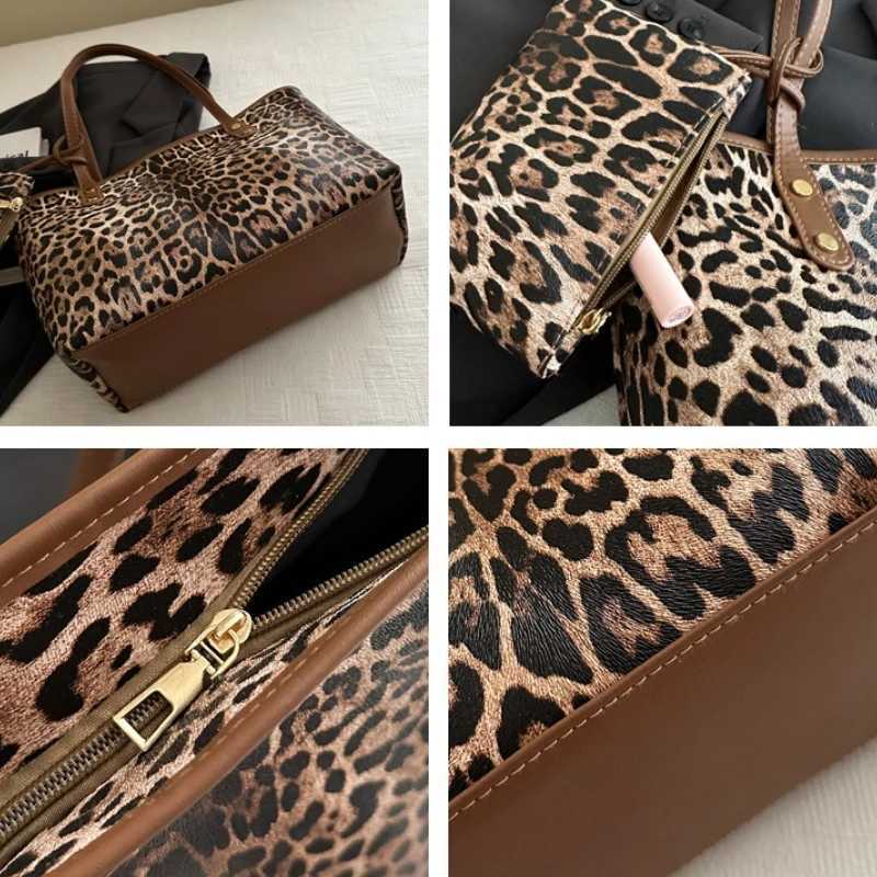 Womens Leopard Print Tote bag Pu Leather Underarm Bags Simple Casual Travel Shopping Bag Large Capacity Mother and Child PackagW251028