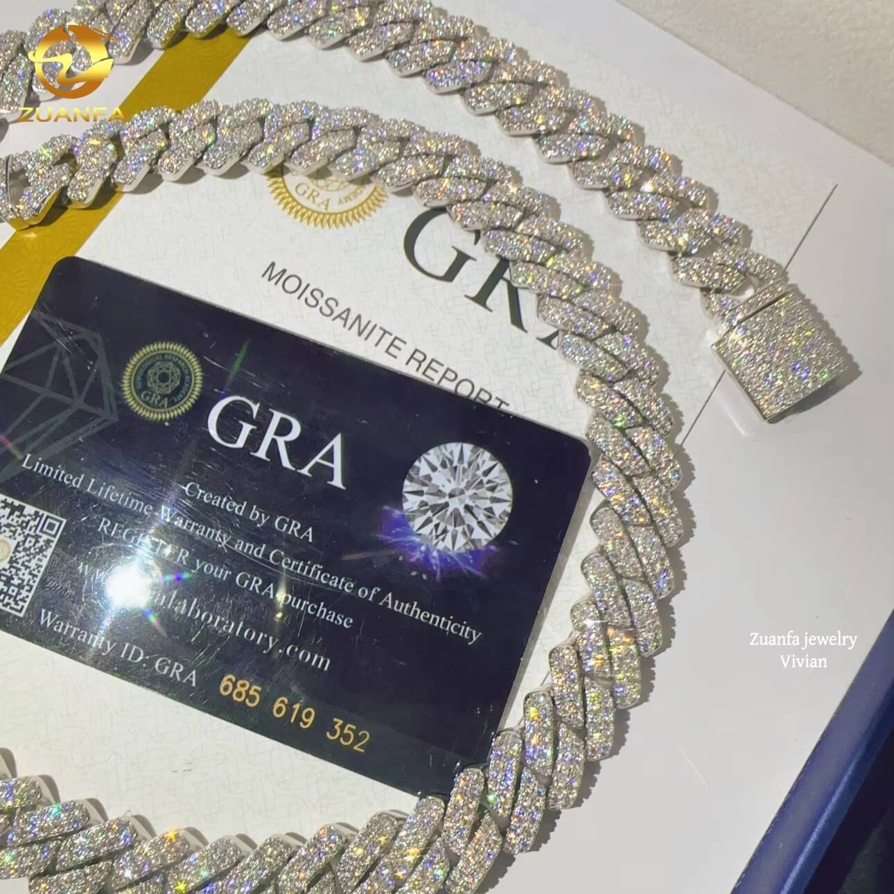 D Color VVS Moissanite Diamond Hip Hop Cuban Link Moissanite 14mm Sterling Silver 925 Iced Out Cuban Link Chain Necklace