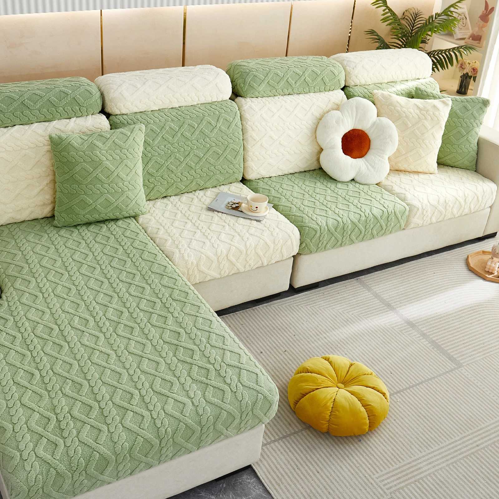 Thicken Taffel Velvet Seat Cushion Cover Elastic Jacquard Sofa Cover Adjustable Removable Furniture Protector for Pets Kids C251028