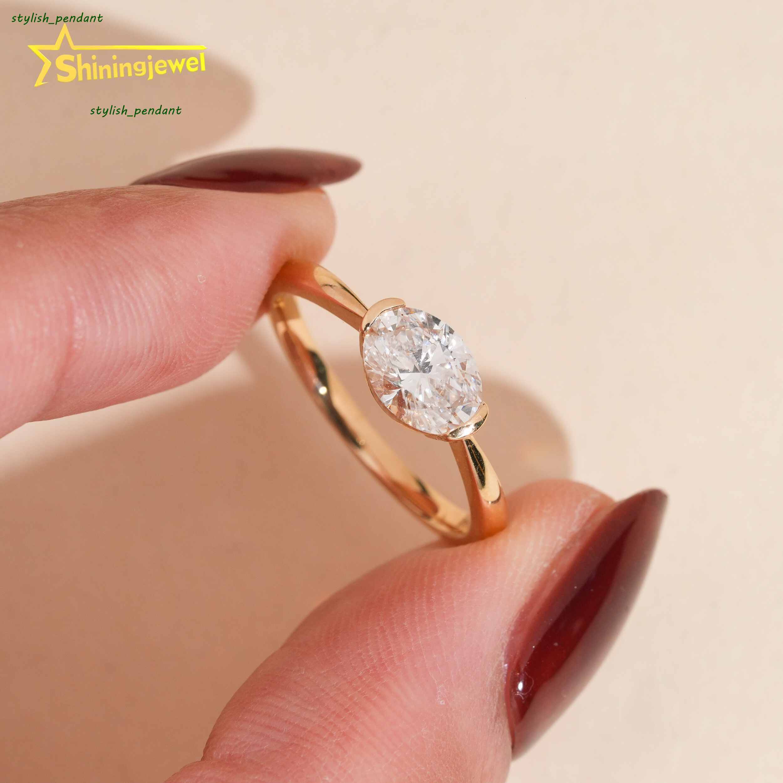 Fine Jewelry 14k Solid Real Gold Lab Grown Diamond CVD Ring Oval Shape VS1 D Color Engagement Ring