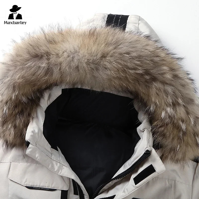 Winter Down Jacket Mens South Korea Running Fur Collar Hooded White Duck Down Warm Coat Mens Coldproof Tooling Parka 251023