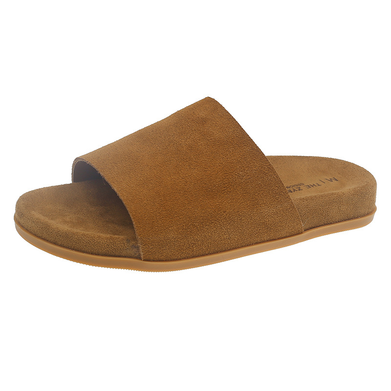 Free shipping Women's French Retro Flat Slippers 2025 Autumn New Style Outdoor Wear Slide Sandals Suede Slip-On Slippers