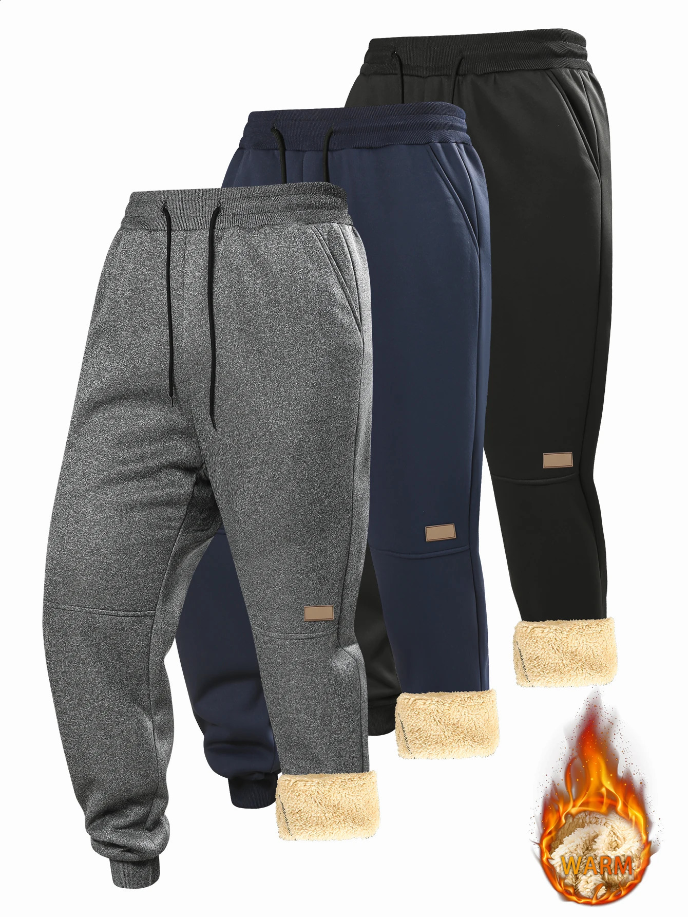 Pants for men in autumn and winter thickened with fleece outerwear casual pants warm lamb wool sports sweatpants 251027