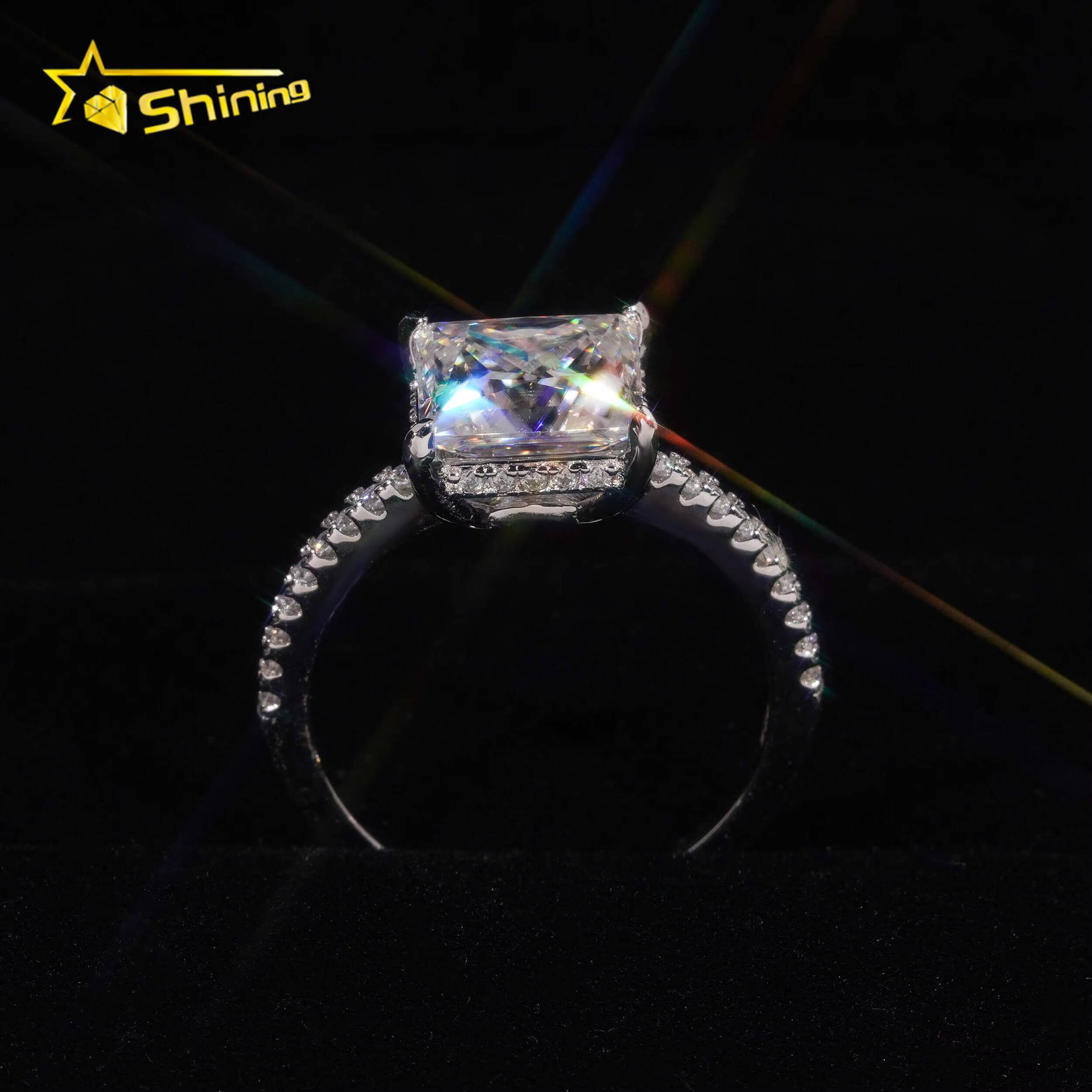 Hot Selling VVS Princess Cut Moissanite Ring Custom 925 Sterling Silver Iced Out Diamond Rings Women Eternity Wedding Ring