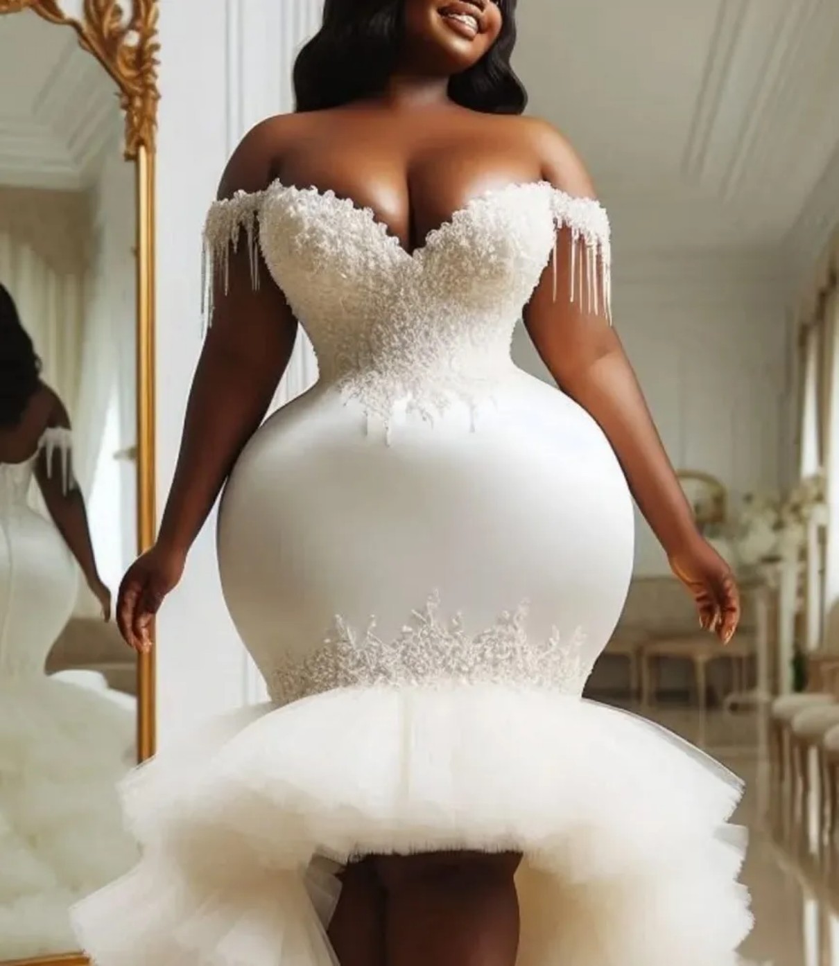 Oversize Aso Ebi Plus Size Wedding Dress in Ivory with Lace Beaded Sweetheart and Vintage Tulle
