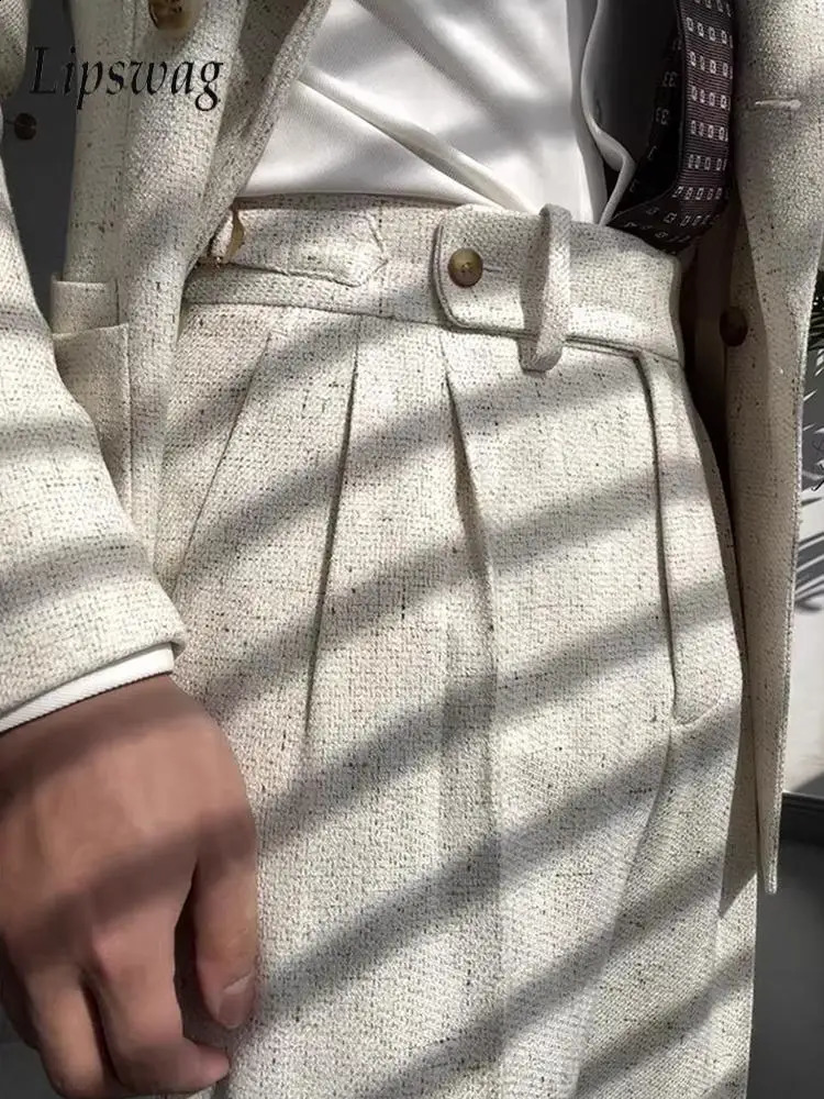 Vintage Slim Woolen Pants Men Naples Style Trendy Pleated Solid Color Trousers For Mens Autumn Winter Casual Suit 251027