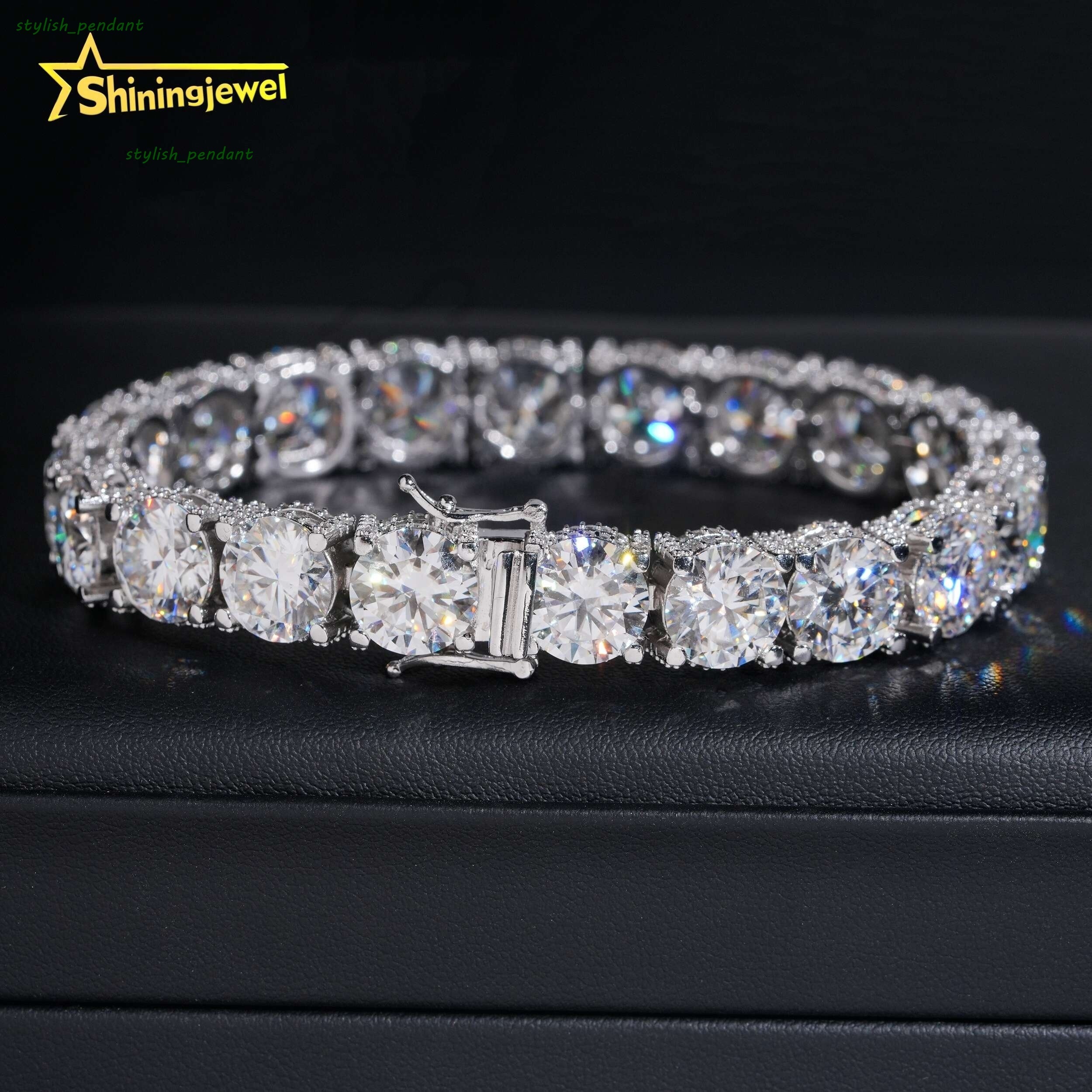 Big Luxury Round 10mm Iced Out Hip Hop 925 Silver D Color Moissanite Diamond Tennis Bracelet