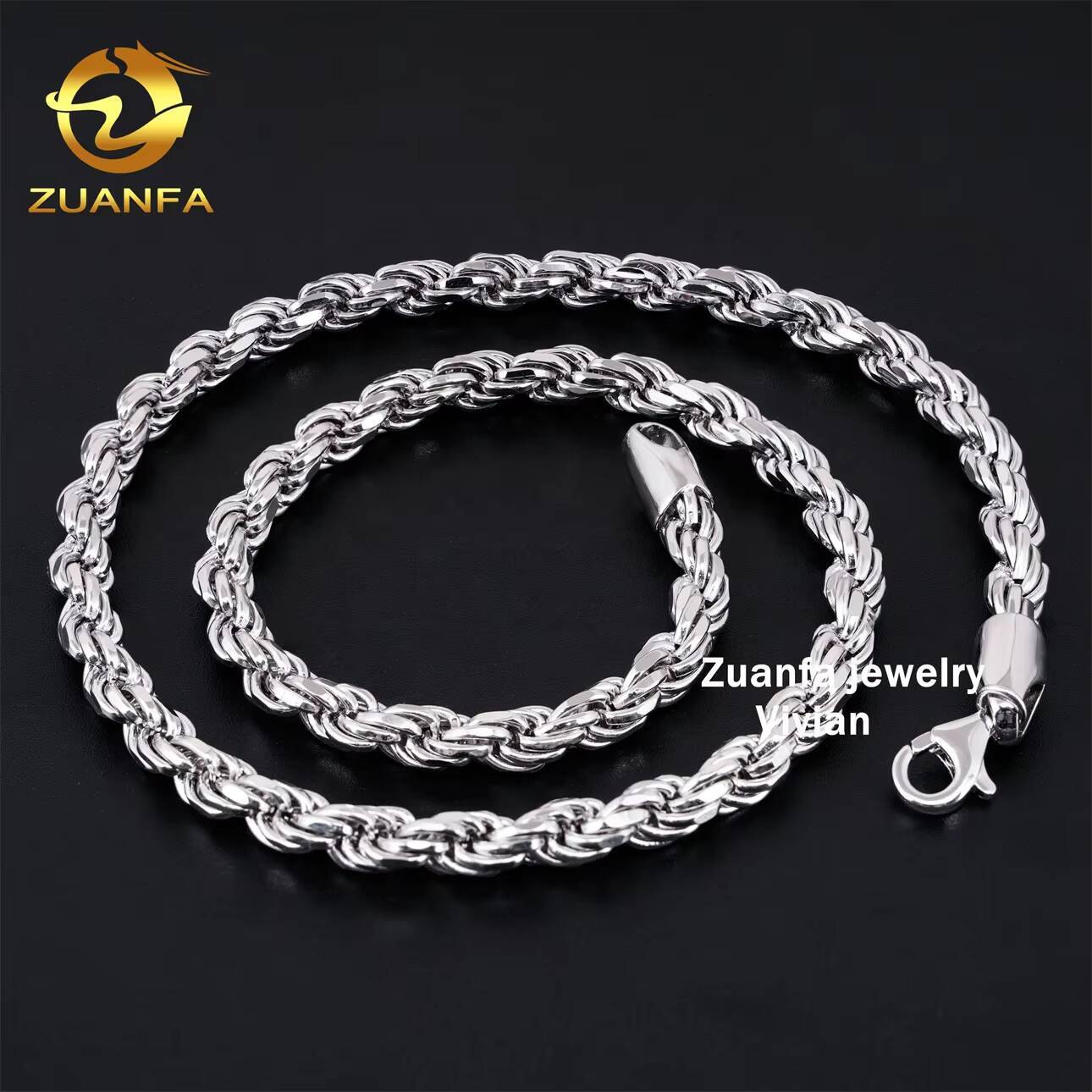 Hip Hop 6mm 925 Sterling Silver Necklace With Moissanite Clasp Iced Out Rope Chains for Menwomen