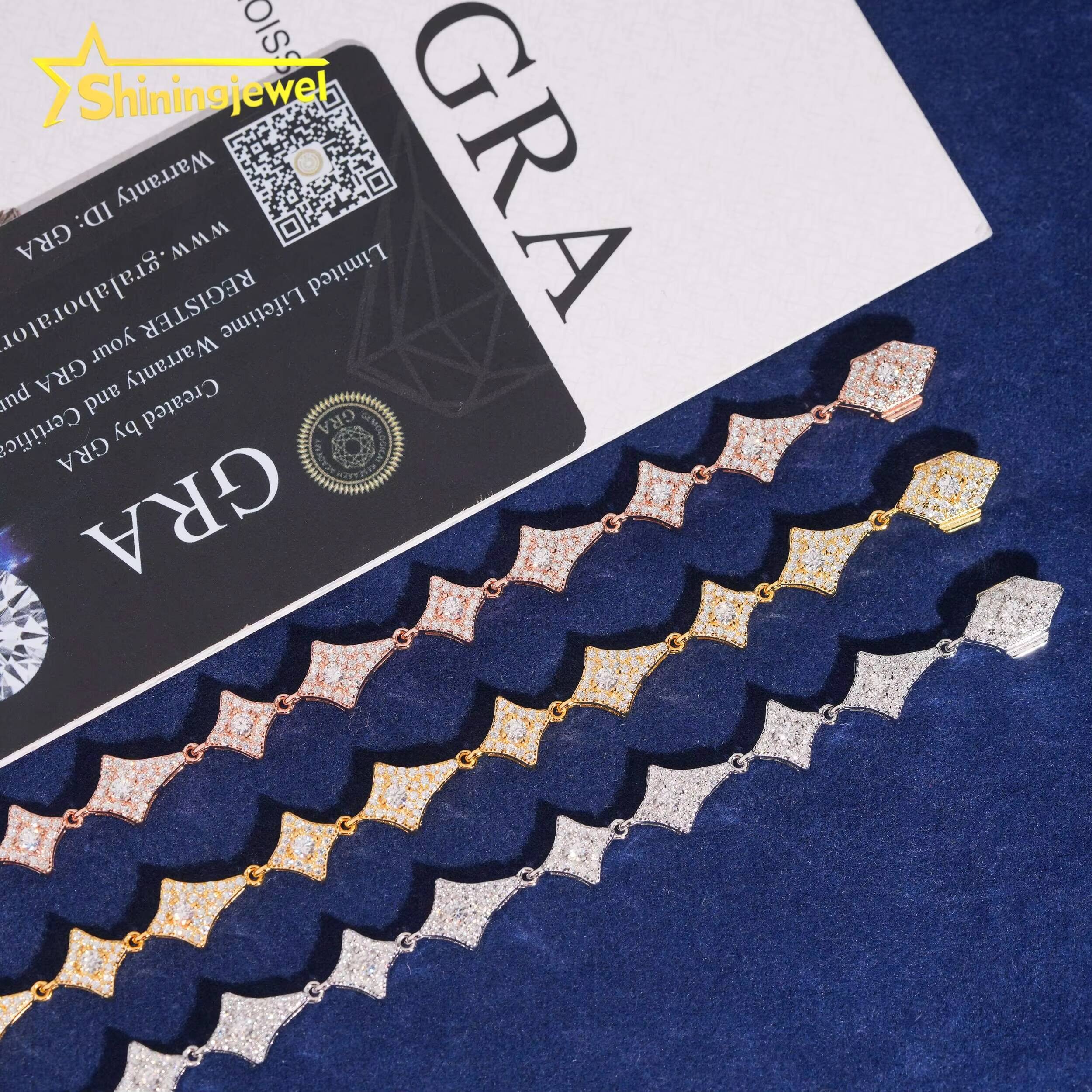 GRA Certificate Iced Out Fine Jewlery VVS Moissanite Diamond Bracelet 925 Silver Hip Hop Jewelry Diamond Link Chain Necklace