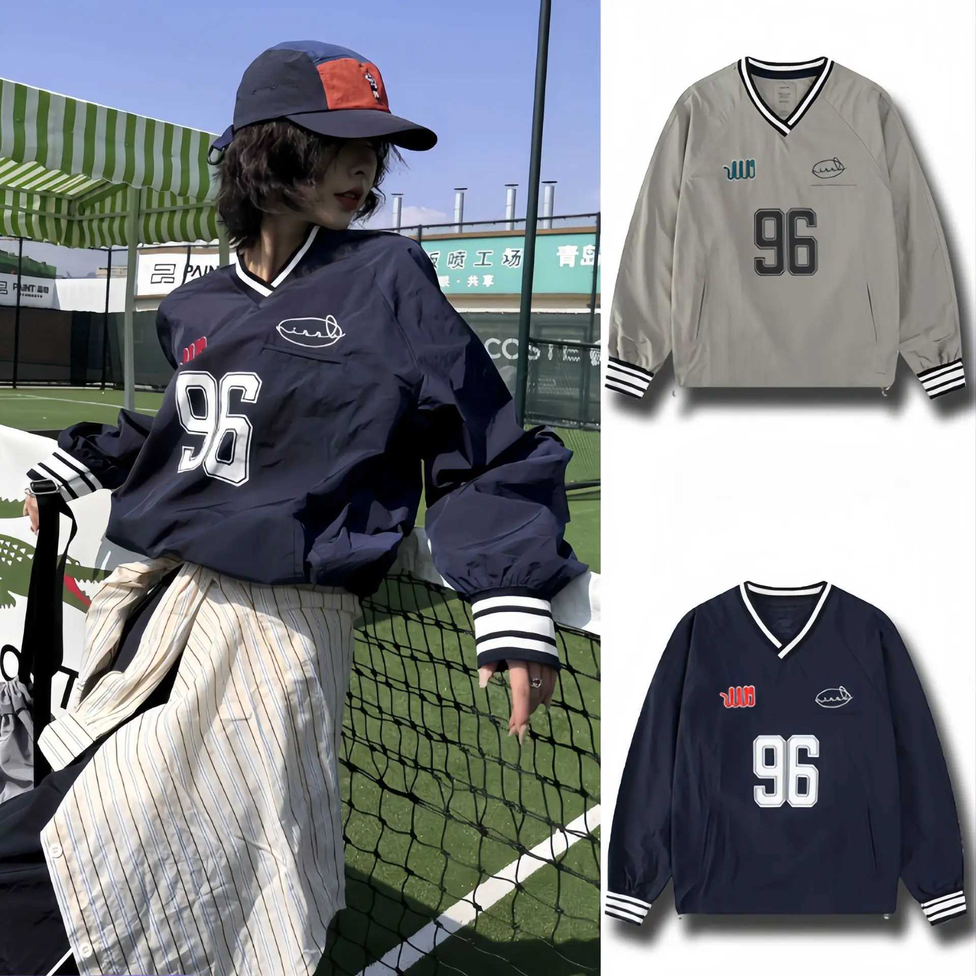 Korea NIEEH Hoodie Jacket Womens VNeck American Style Oversized Casual Couples Top New Arrival J251028