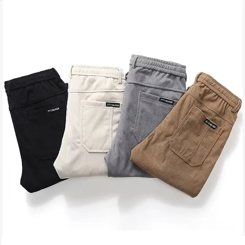 Autumn Winter Mens Stylish Thermal Corduroy Pants Comfortable Plush Narrow Leg Trousers Daily Elastic Waist Straight 251027