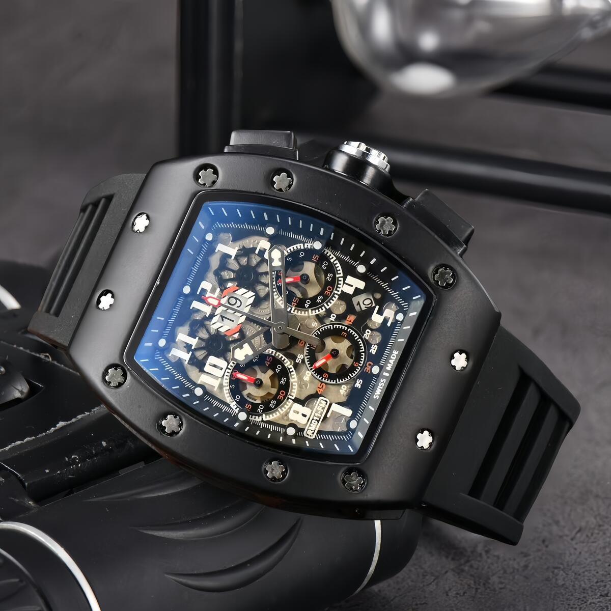 Richaly Milliely Men Watch Rubber Strap Sport Watch Stainless Multifunctional Designer Watch High Quality Chronograph Mens Watch Man Quartz/automatic Watch 86dd