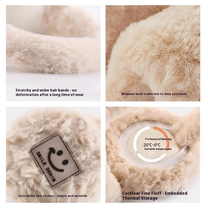 Winter Out Womens Soft Cold Wind Cartoon Smiley Face Warm Ear Muffs Milan Mink Velvet Girls Versatile Plush Ear Muffs Foldable 251027