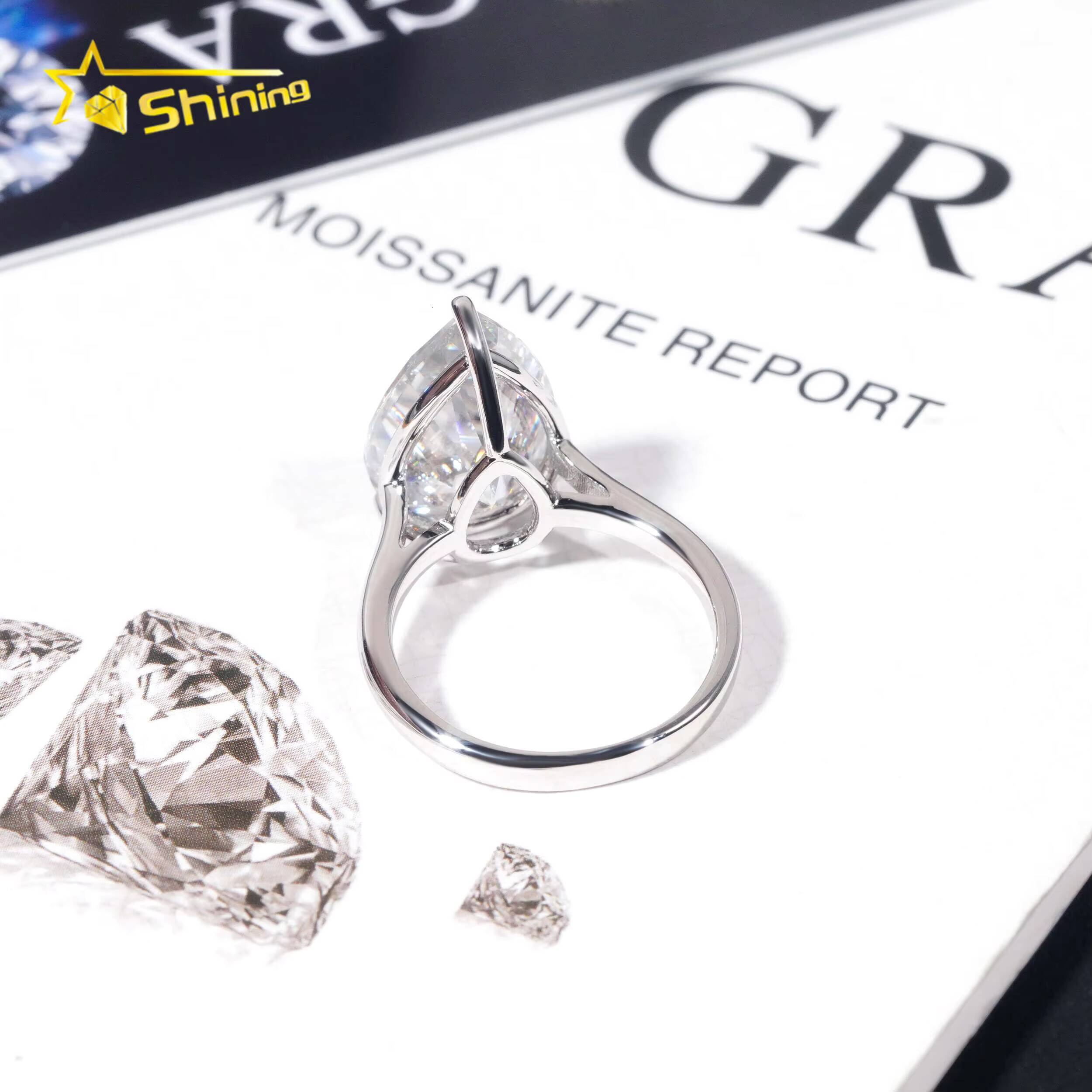 Classic Six Prongs Women Diamond Engagement Ring 925 Sterling Silver 11x16MM Pear Cut VVS Moissanite Wedding Ring