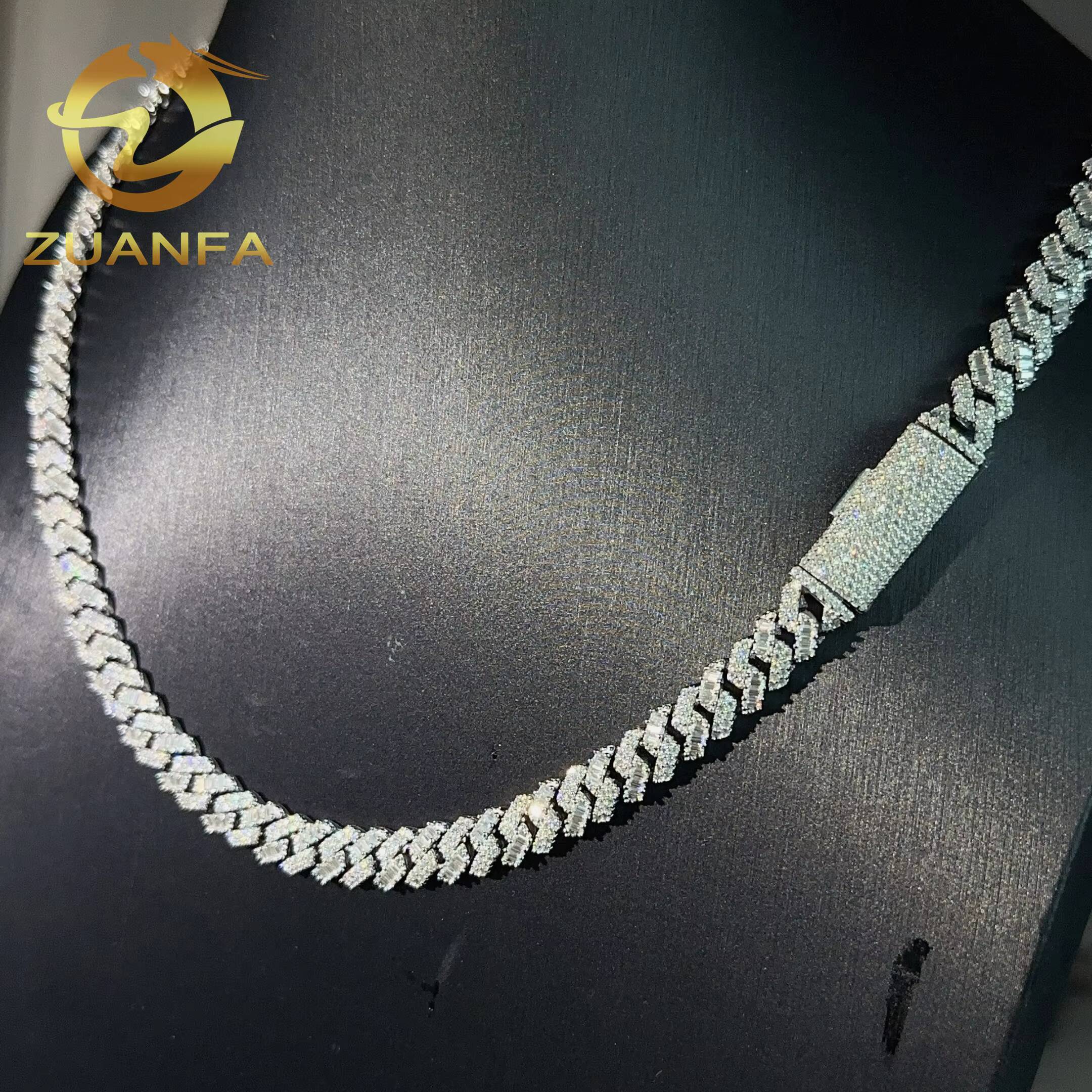 Hip Hop Jewelry 8MM Mix Cut Moissanite Diamond Cuban Link Chain 925 Silver Iced Out Cuban Link With GRA Certificate