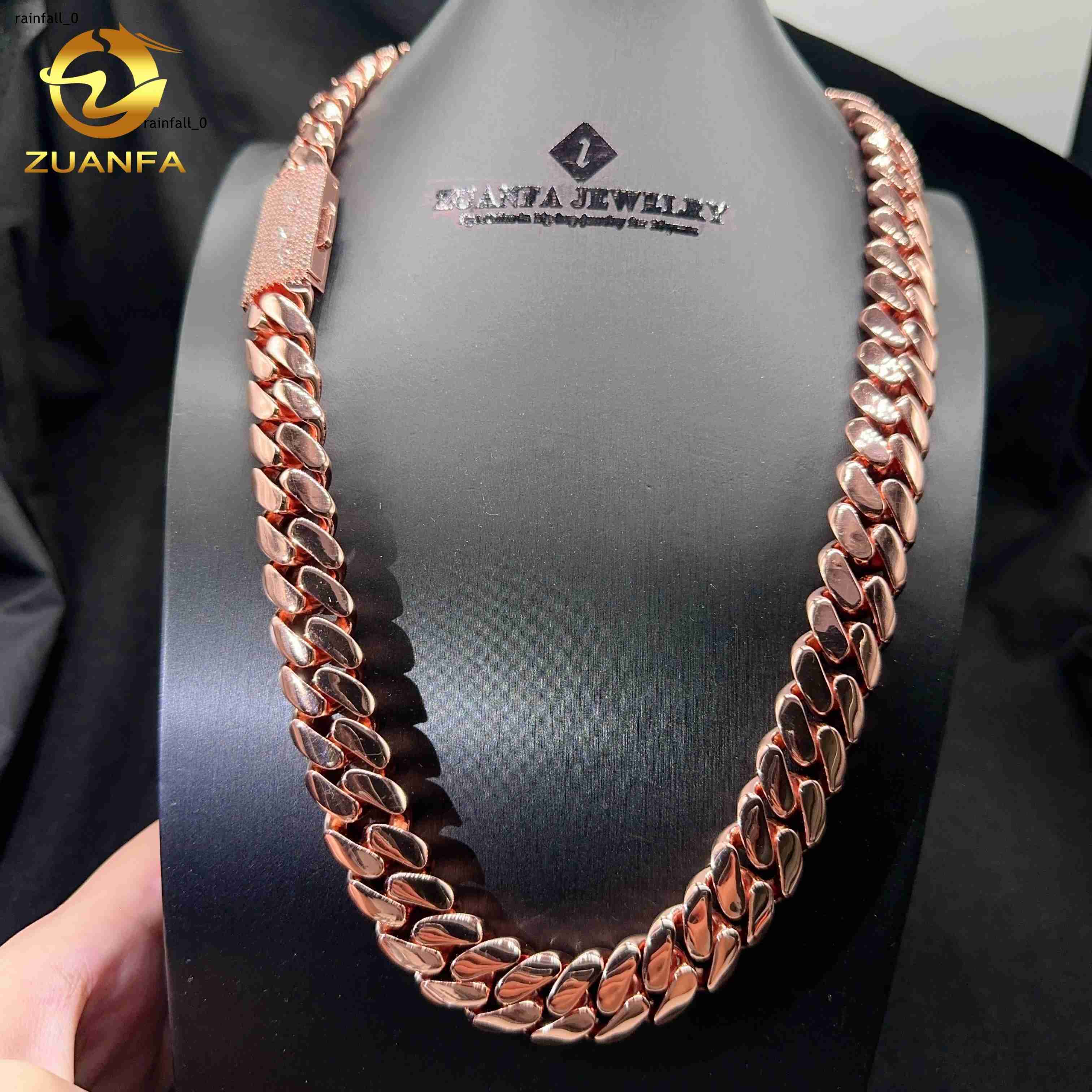 16MM Width Sterling Silver 925 Cuban Chain VVS Moissanite Diamond Lock Hip Hop Real Gold Plated Plain Cuban Link Chain