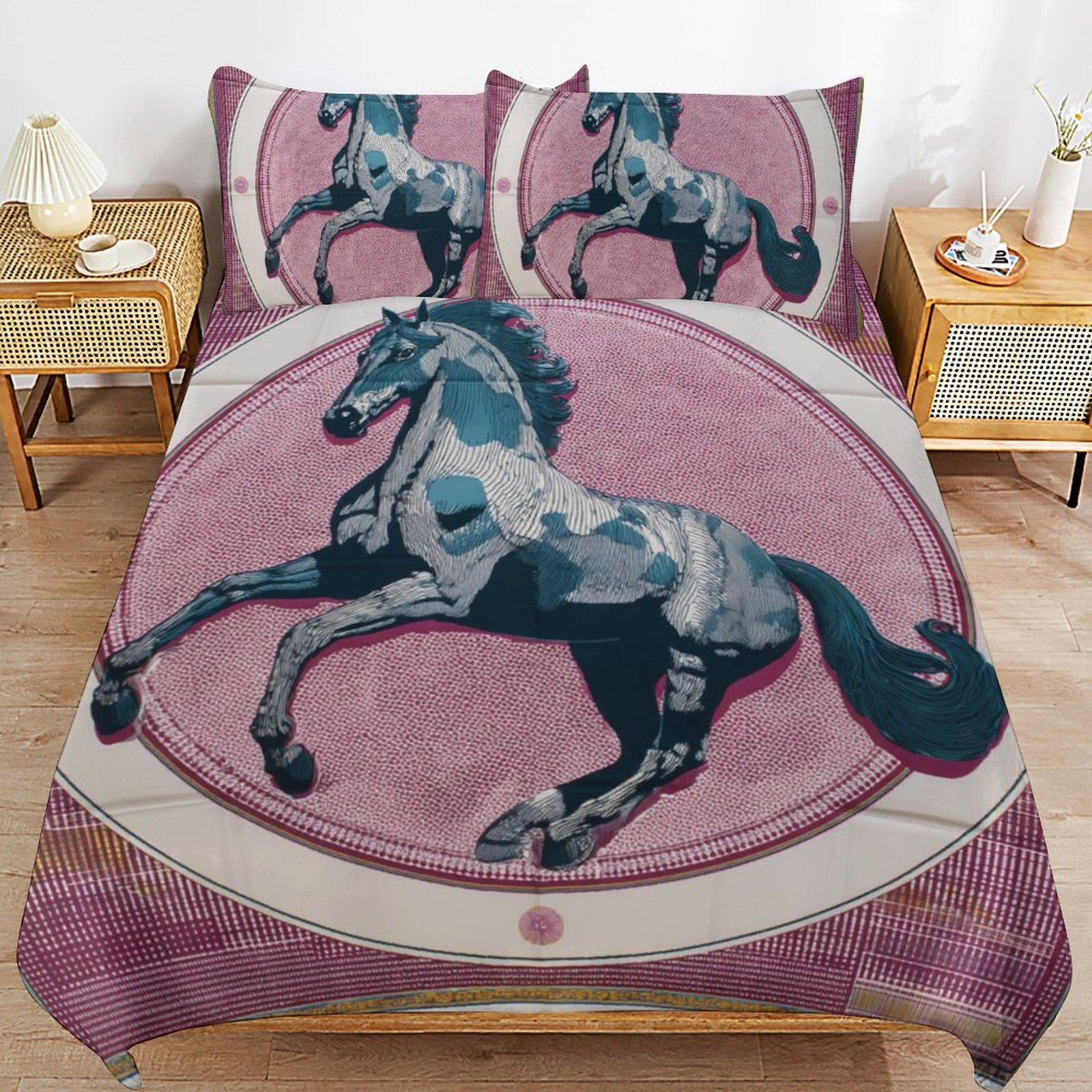 Custom Bedding Set Luxury Designer H Printing Horse Printing Quilt Cover Pillowcase 3Pcs set Pure Cotton Comfortable Bedding Set Bedroom Decoration H3