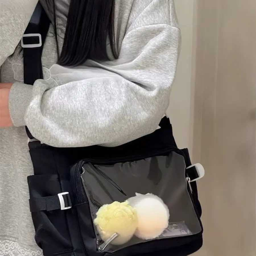 Y2K Cute Girl Ita Bag Preppy Style Large Capacity Class Messenger Bag Women Transparent DIY Badge Bag Daily Casual Shoulder BagW251028