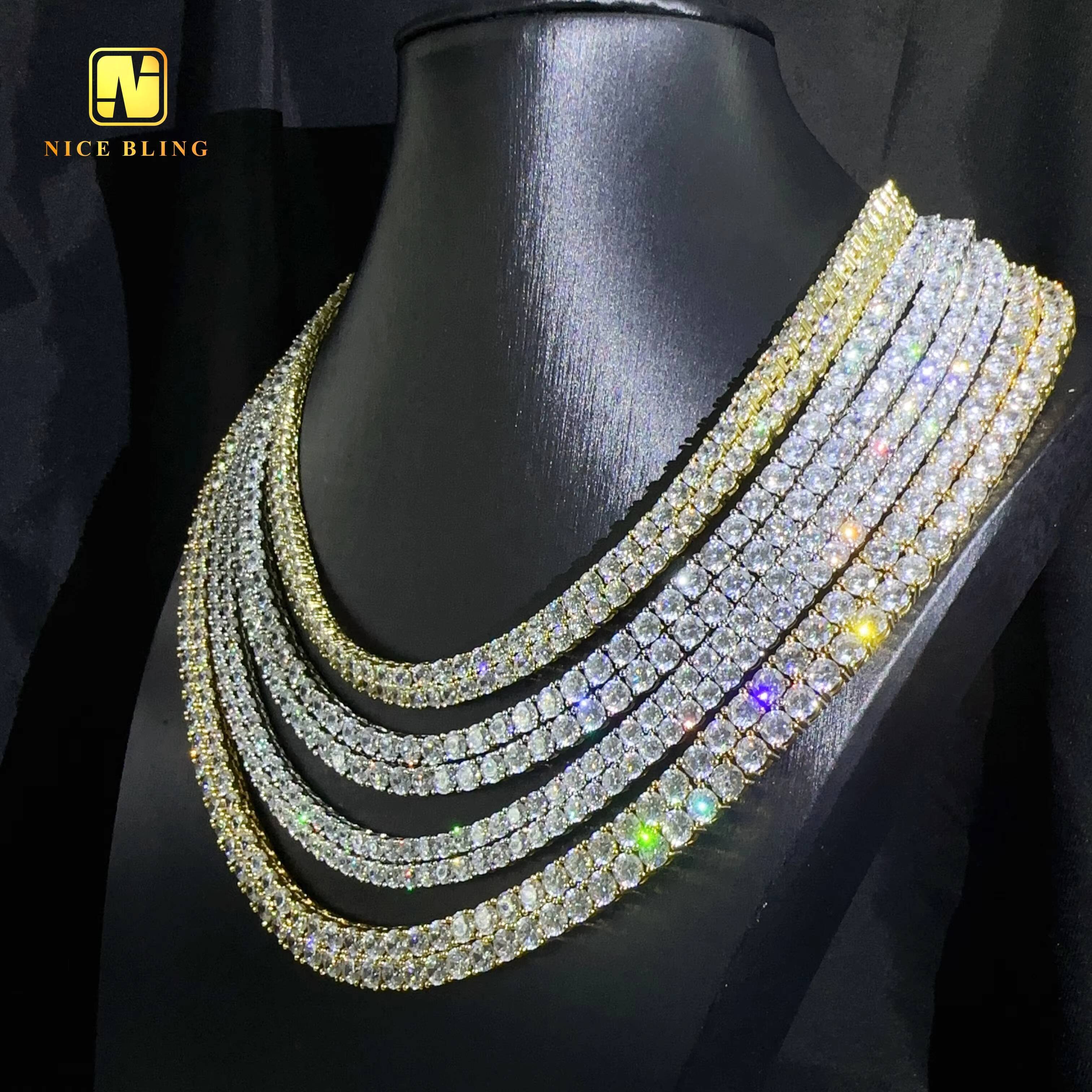 Factory Wholesale Price 18k White Gold Plated 316l Stainless Steel Tennis Chains 3mm 4mm 5mm 6mm Handmade Tennis Necklace