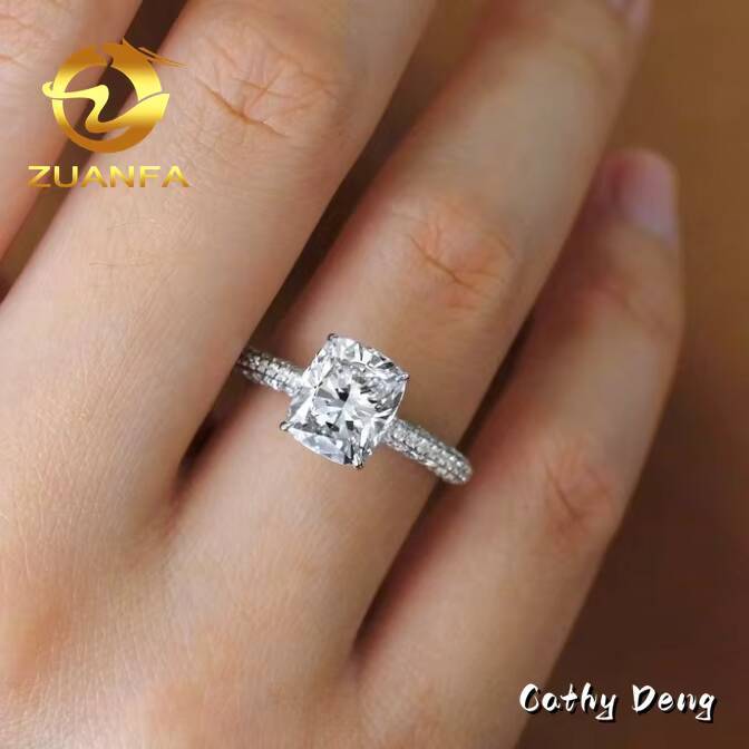 Fashion Women Jewelry Real 18k Moissanite Engagement Ring for Women Long Cushion Cut Solitaire Moissanite Diamond Promise Ring