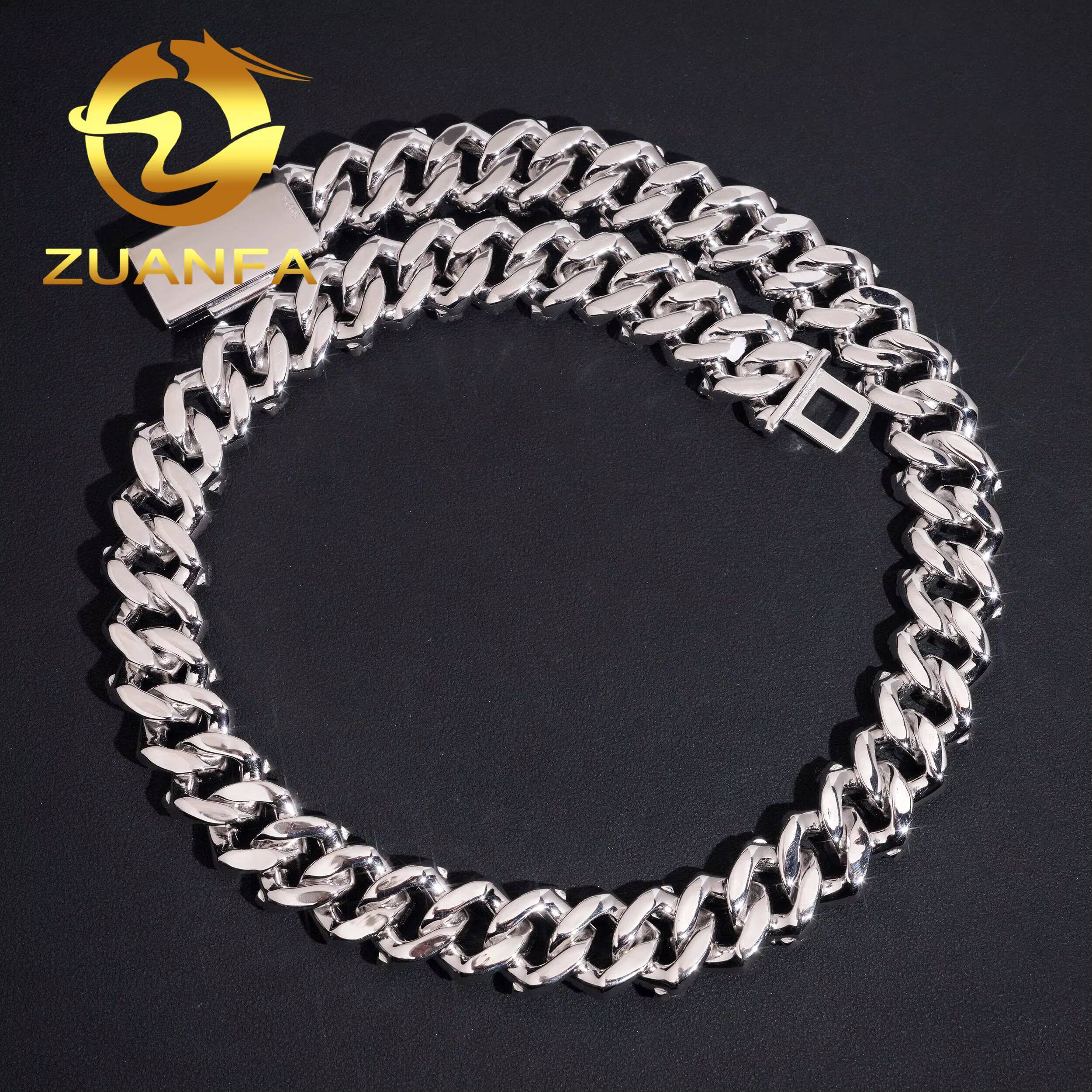 Emerald Cut Moissanite Pass Diamond Test Cuban Chain Gold Plated 925 Sterling Silver Hip Hop Iced Out18mm 2row Cuban Link Chain