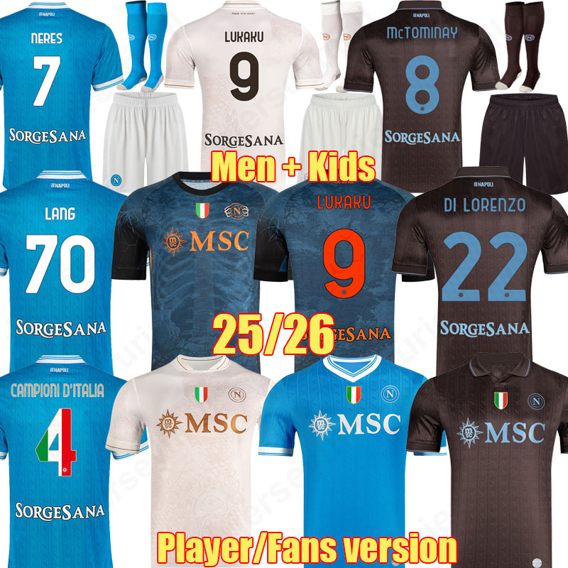 25 26 CAMPIONI NAPOLI soccer jerseys MARADONA LANG LUKAKU SIMEONE Naples 2025 DE BRUYNE McTOMINAY KIDS FOOTBALL Shirts Halloween Shirts man kits Cyborg Shirts