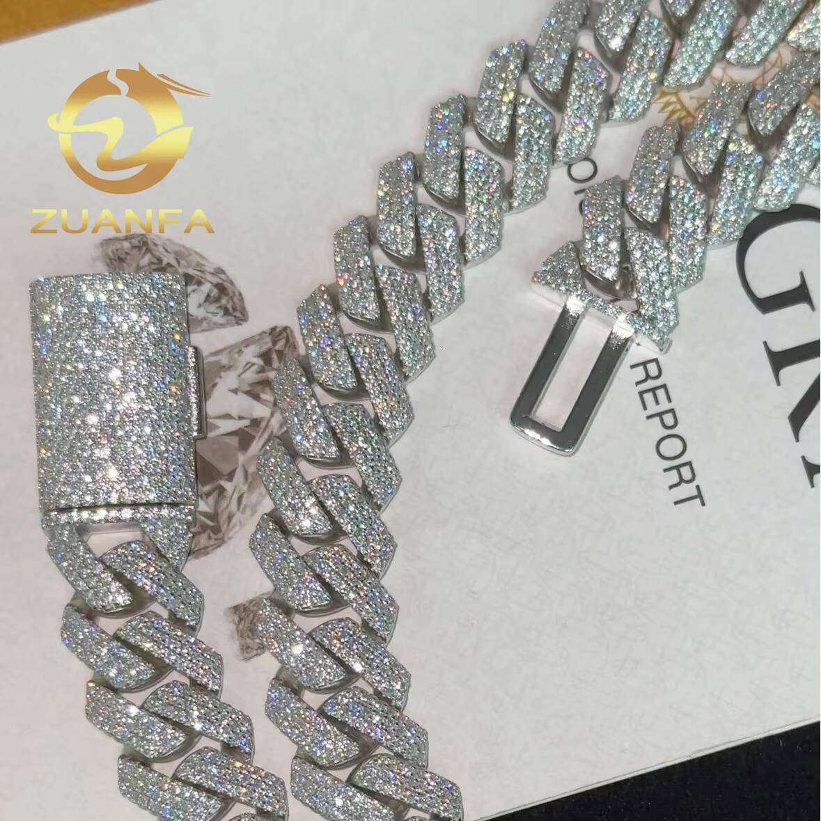 Instock Hip Hop Jewelry 15MM 3 Rows Moissanite Diamond Cuban Link Chain 925 Silver Iced Out Cuban Link Bracelet GRA Certificate