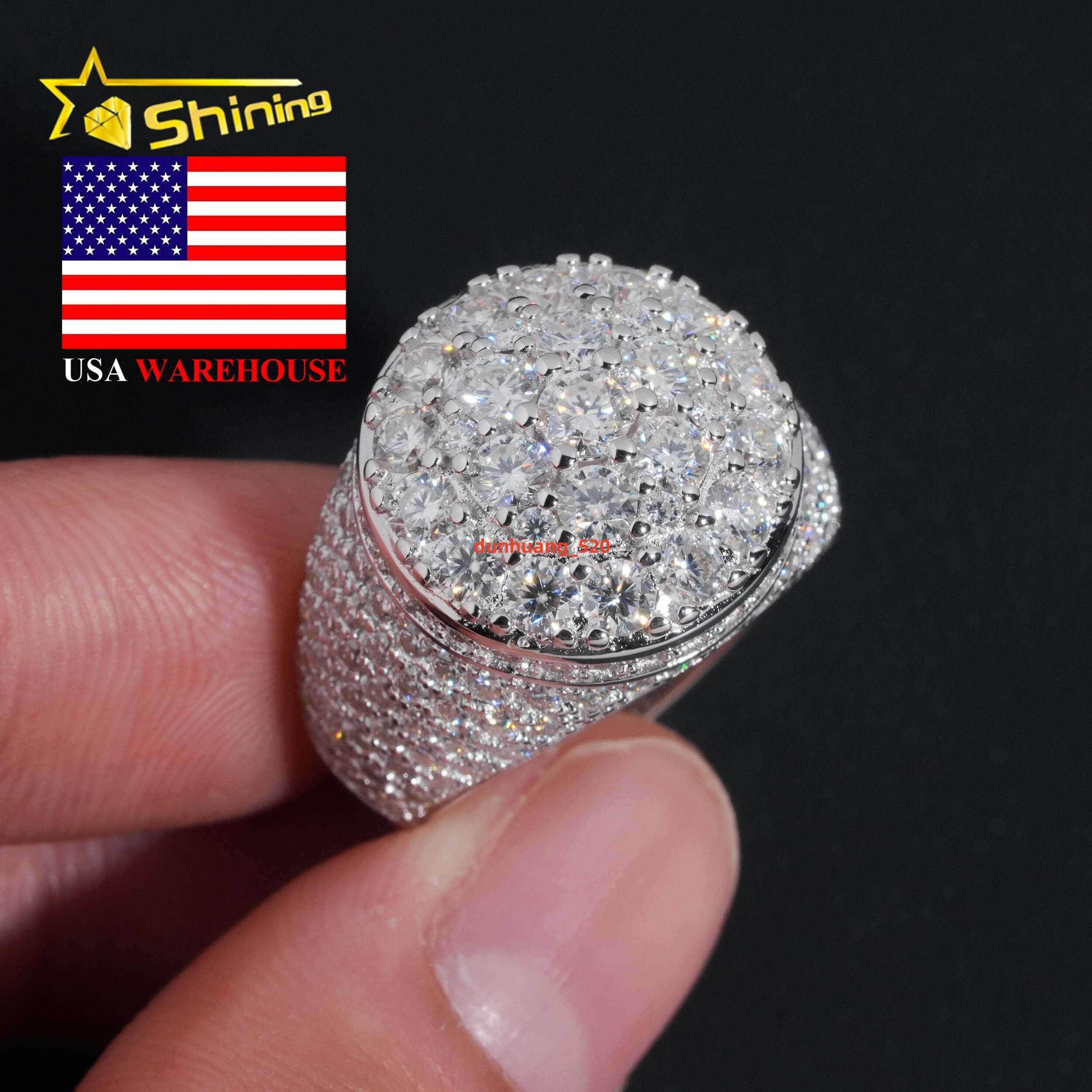 USA Local Stock Shipping Iced Out Hot Selling Moissanite Pass Diamond Tester Mens Ring 925 Silver VVS Moissanite Ring