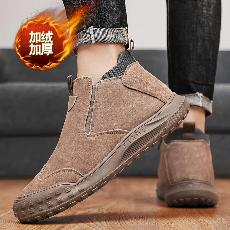 Winter suede snow boots Velvet anti slip outdoor footwear Fashion warm shoes Casual comfortable male shoes Botas Zapatos Homme 251023