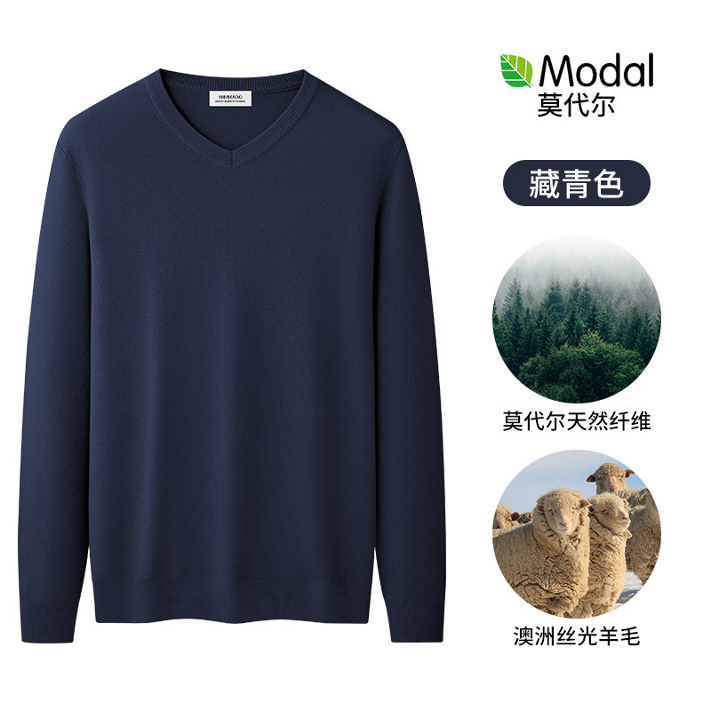 Men's Modal Wool Blend V-neck Sweater With Fleece Lining Thickened Knitwear For Autumn And Winter V-neck Designer Sweater Base Layer