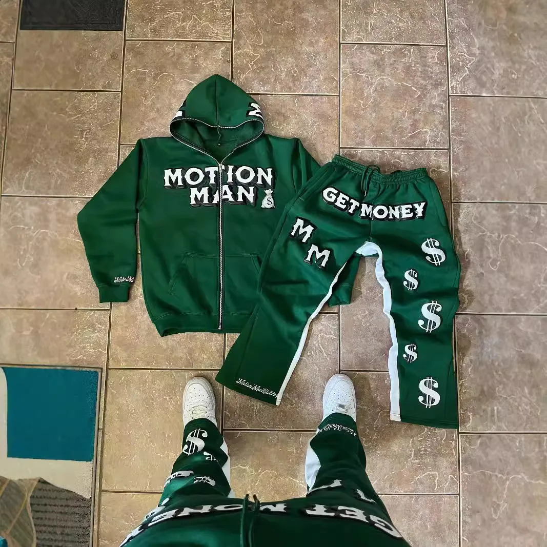 AutumnWinter Y2K Street Hip Hop Set Loose Printed Zipper Sweatshirt 251027