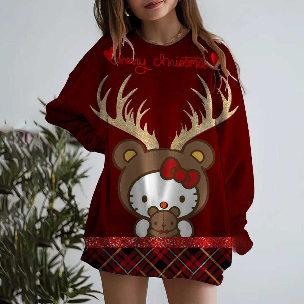 Sanrio Autumn And Winter New Longsleeved Loose Hoodie Hello Kitty print Top Womens Crewneck Sweatshirt Christmas Clothing Hoodie L251028