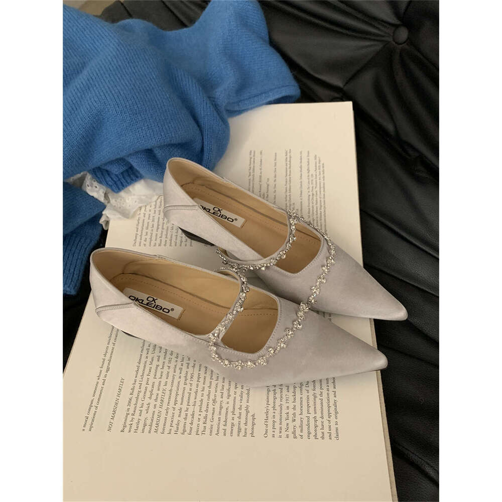 2025 Autumn Luxury Designer Women's Shoes Curved Rhinestone Elegant Style, Pointed Toe Full Coverage, Square Heel & Soft Sole