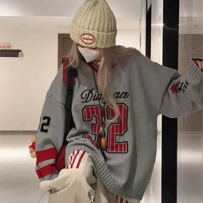 Limiguyue Korean Vneck Wool Sweater Women Digital Jacquard Knit Pullover Autumn Winter Fashion Runway Loose Jumper Design 427P J251028