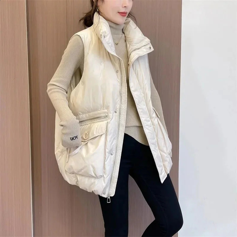 Down Cotton Vest Womens Autumn Winter Fashion Korean Cotton Padded Thick Warm Sleeveless Waistcoat Parkas Femme 251027
