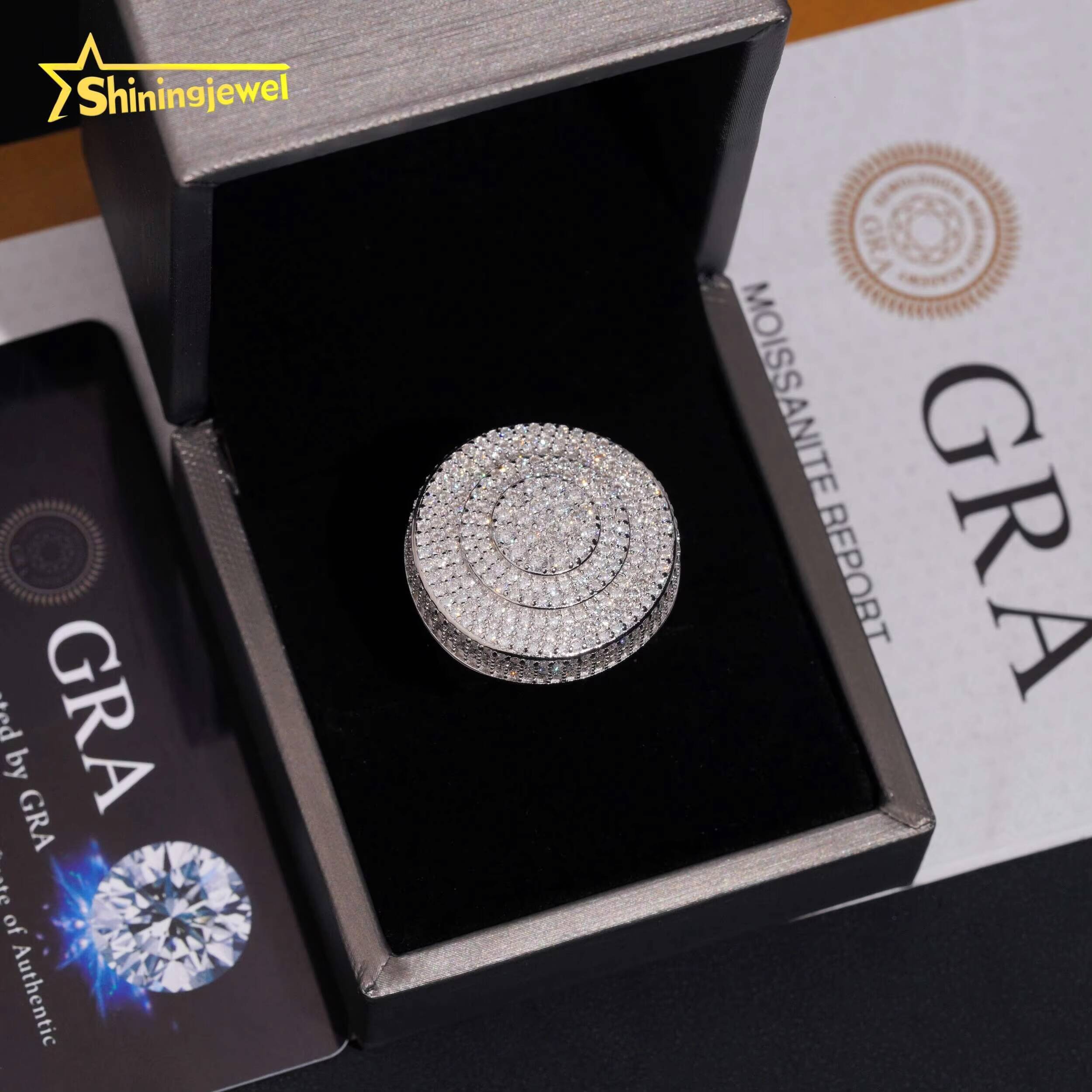 Fashion Jewelry Gold Plated Solid 925 Sterling Silver Sparkling Hip Hop Men Custom Diamond Rings Iced Out Moissanite Ring