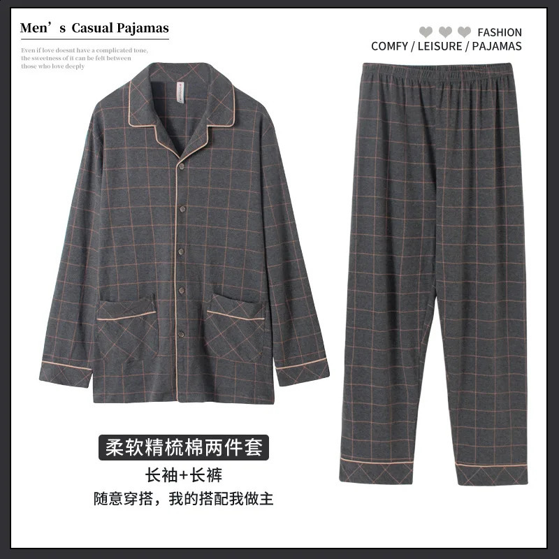 Large Size Pajamas Suit Men Spring Autumn Cotton Fat Longsleeved Cardigan Homewear Set Oversized 165Kg Loungewear Male 251017