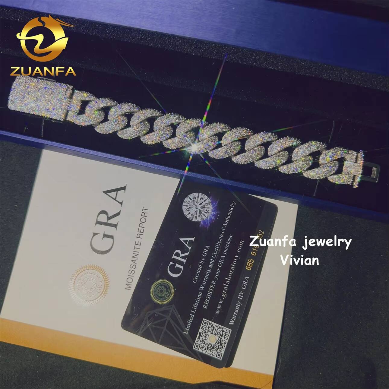 GRA Certificated 18mm Vvs Moissanite Hip Hop Jewelry Iced Out Silver 925 Diamond Cuban Bracelet Cuban Link Chain