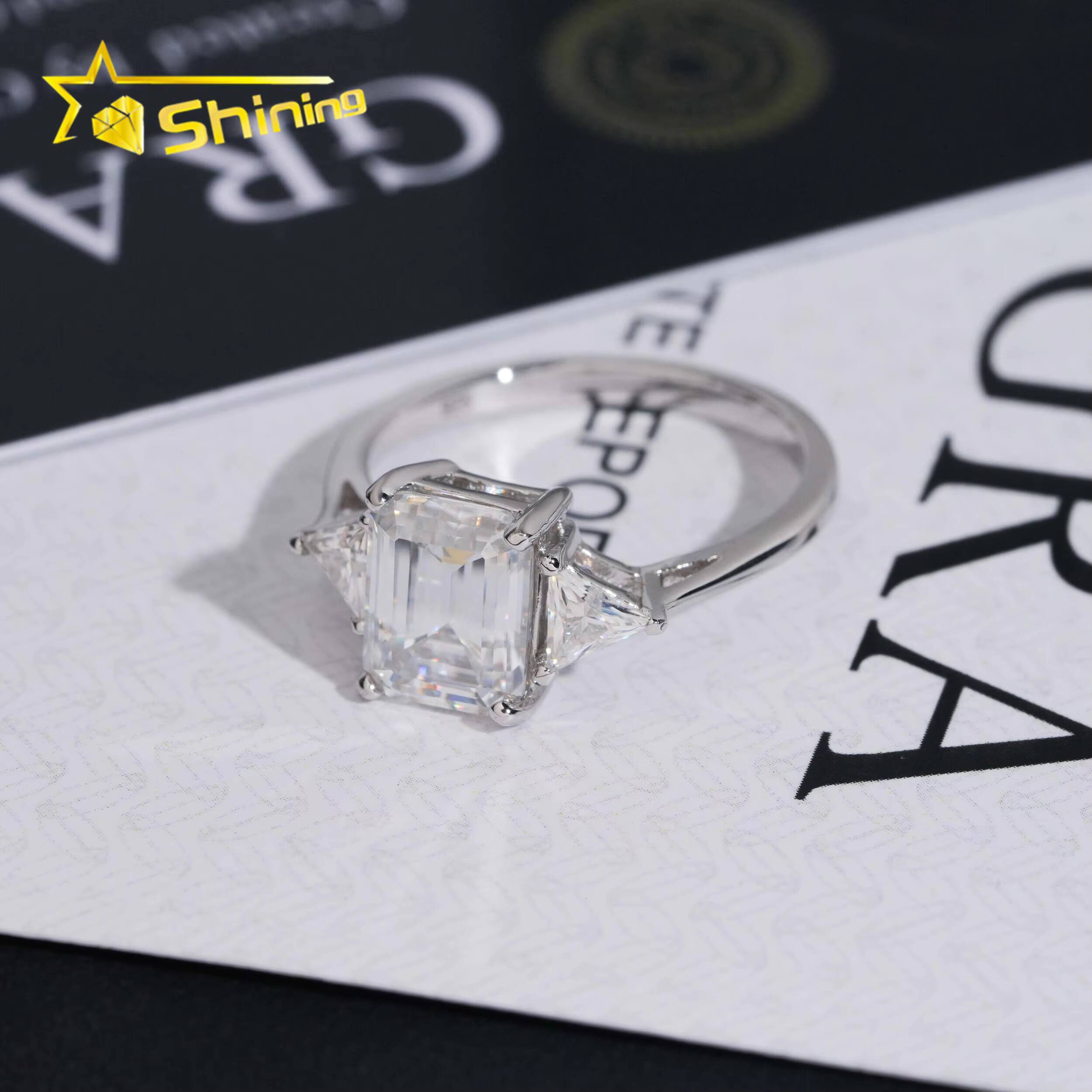 Pass Diamond Tester Luxury Emerald Cut S925 Sterling Silver with VVS Women Engagement Wedding Moissanite Diamond Ring