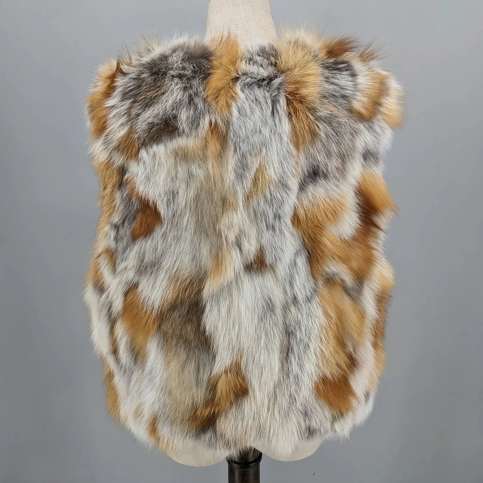 Womens Natural Fox Fur Vest For Winter Outerwear Sleeveless Waistcoat made of small pieces of colorful fur 251027