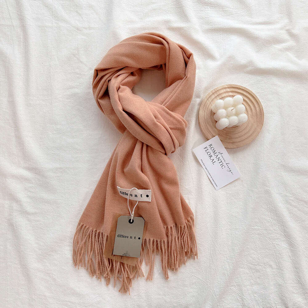 Women's Autumn Winter High-Quality Imitation Cashmere Feel Tassel Scarf Warm Single Shawl Japanese Korean Solid Color Neck Warmer