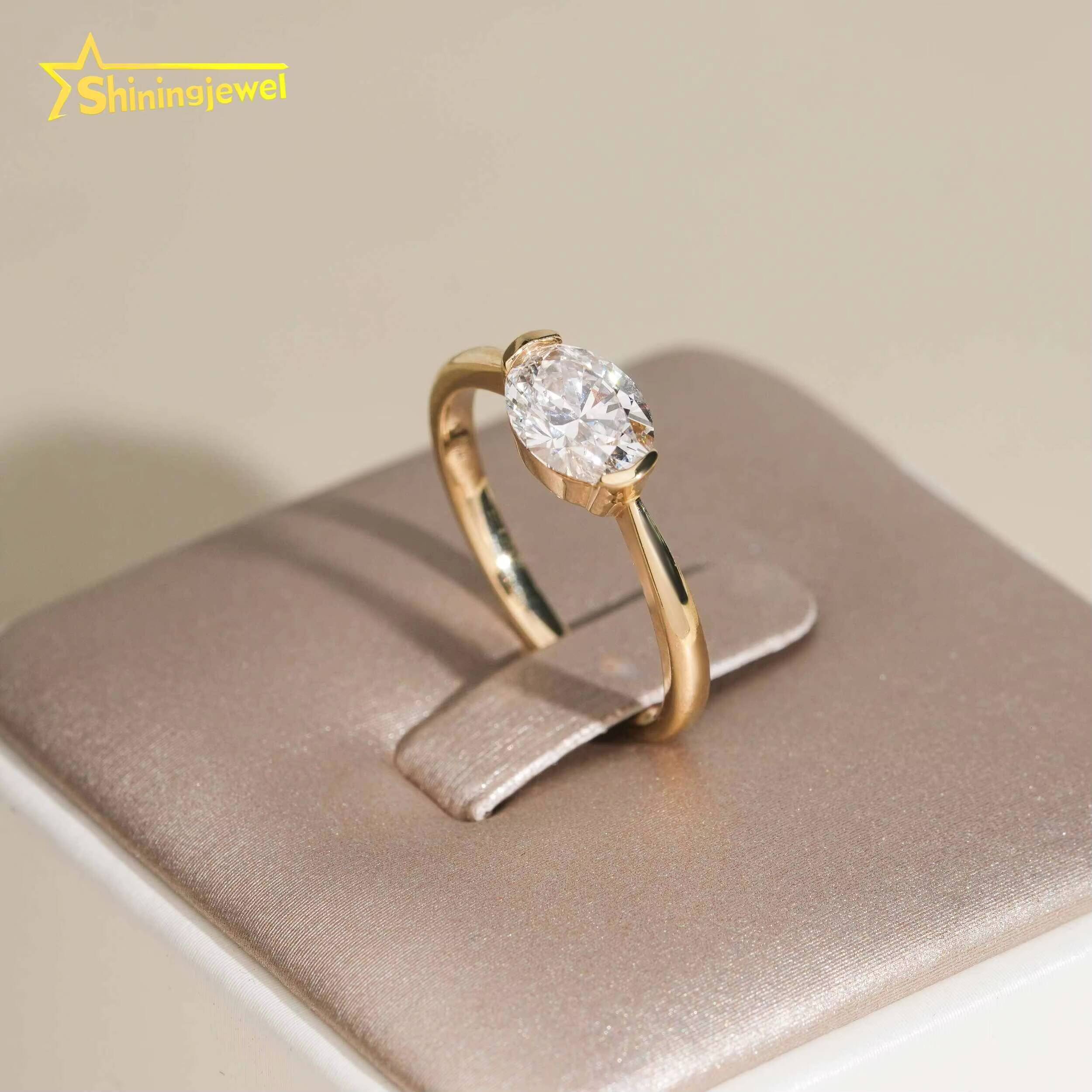 Fine Jewelry 14k Solid Real Gold Lab Grown Diamond CVD Ring Oval Shape VS1 D Color Engagement Ring