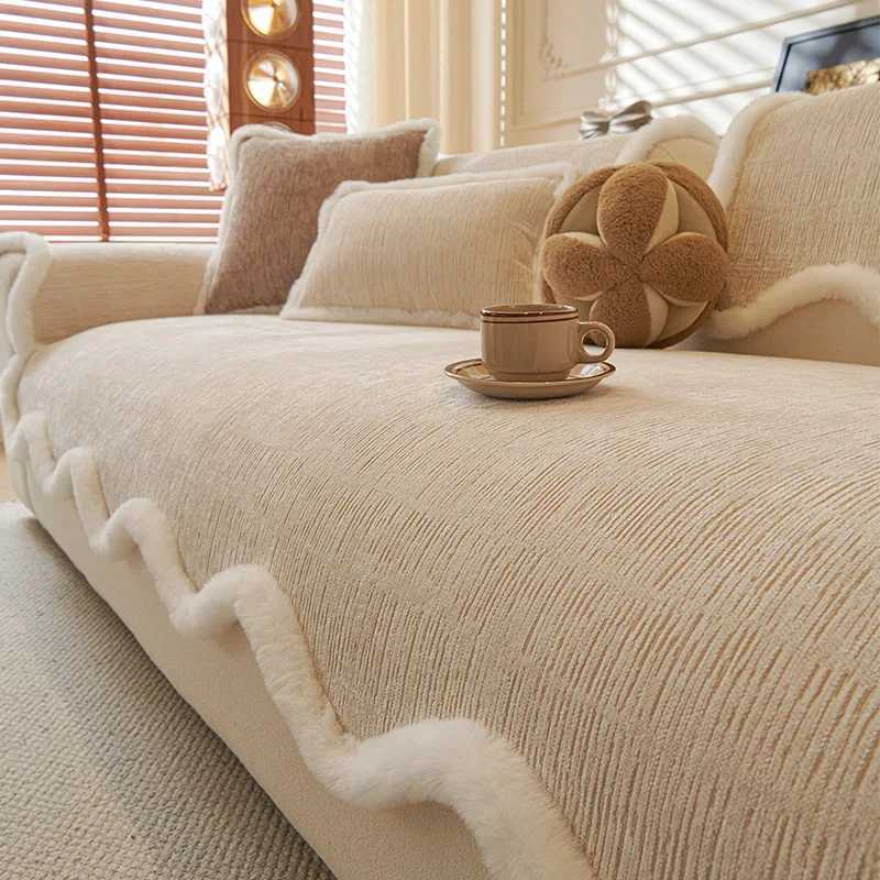 Thick Chenille Wave Striped Sofa Cushion Portable DirtResistant Seat Cushion with Long Furry Edges Cozy Warm Sofa Towel Blanket C251028