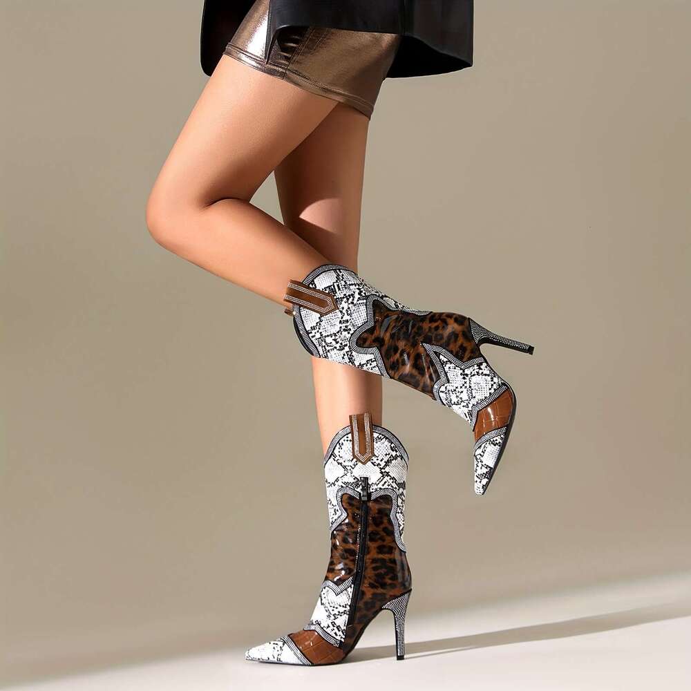 Winter Boots High Heels Color Blocked Artificial Dia Midsole Boots