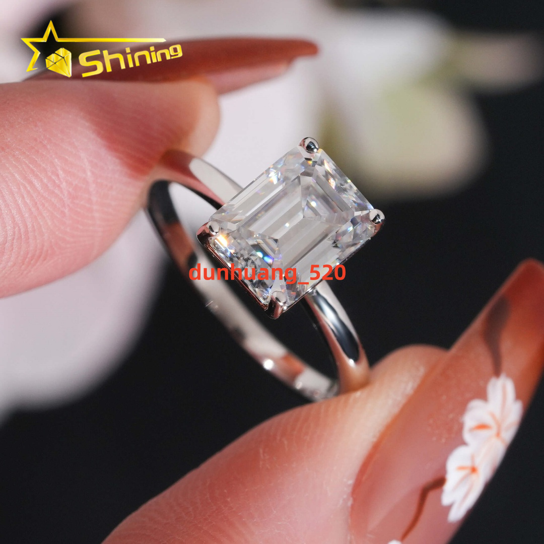 Pass Diamond Tester Luxury S925 Sterling Silver Emerald Cut VVS Women Engagement Wedding Moissanite Diamond Ring