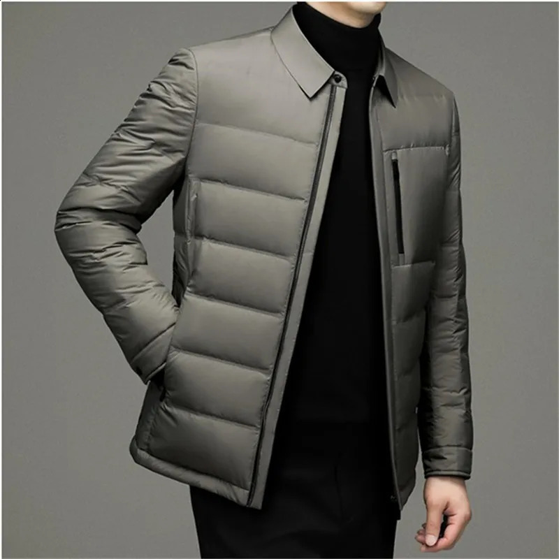 2025 Autumn Winter Down Jacket Men Grey Duck Down Coat Fashion Business Casual Warm Jacket Turn Down Collar Outerwear Men 251027