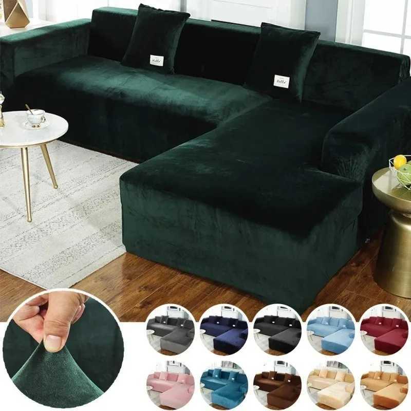 Thicken Silver Velvet Sofa Covers Elastic Corner 1234 Seats Solid Couch Cover L Shaped Sofa Cover Protector Covers Warm Soft C251028